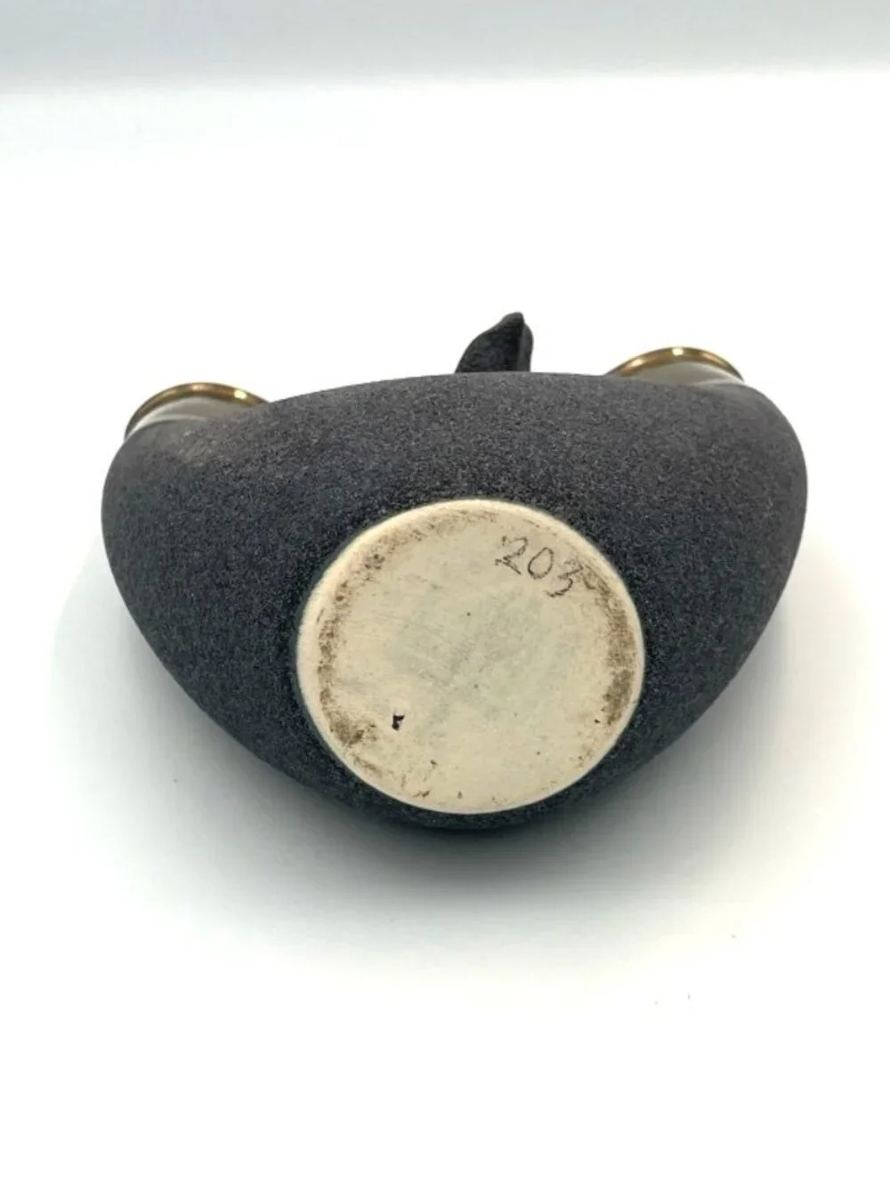 Vtg Raku Ceramic Pottery‎ Vase Textured Matte Black Base & Metallic Glazed Rim